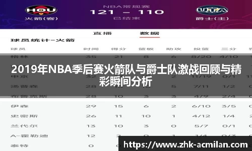 2019年NBA季后赛火箭队与爵士队激战回顾与精彩瞬间分析